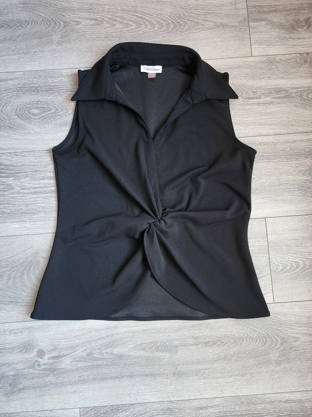 Calvin Klein Black Sleeveless Twist-Front Sleeveless Polo Top Womens Medium